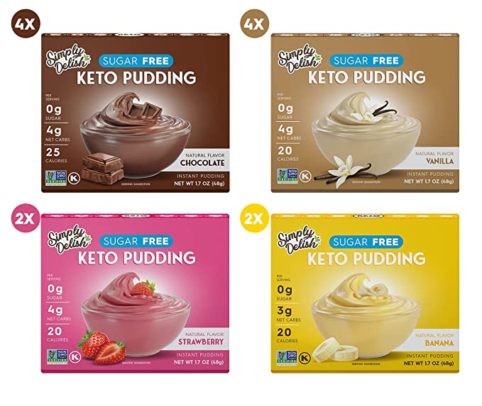 Simply Delish Instant Pudding Mix Variety Pack - Plant Based Guilt Free Desserts - All Natural, Sugar Free, Non GMO, Gluten Free, Fat Free, Vegan