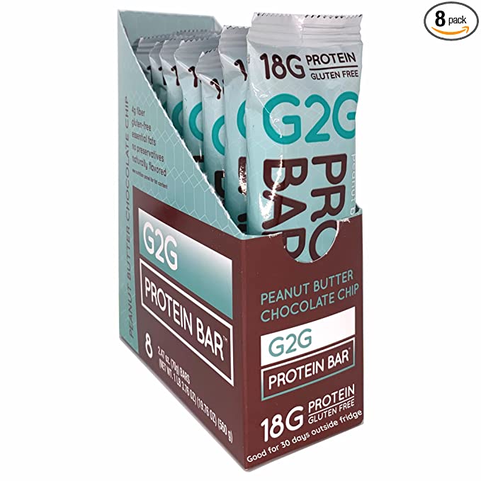 G2G Protein Bar, Peanut Butter Chocolate Chip, Real Food, Refrigerated for Freshness, Healthy Snack, Delicious Meal Replacement, Gluten-Free, 8 Count