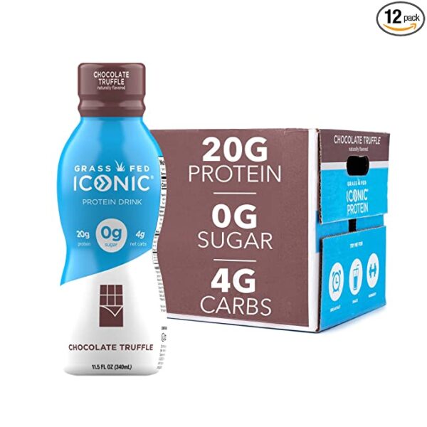 Iconic Protein Drinks Chocolate Truffle | Low Carb Protein Shakes | Grass Fed, Lactose Free, Gluten Free, Non-GMO, Kosher | High Protein Drink | Keto Friendly