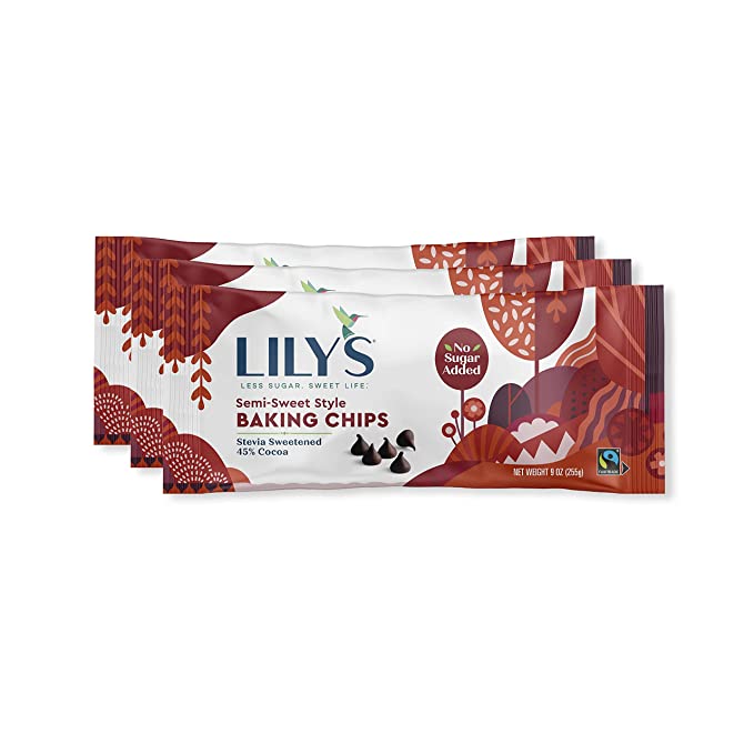 Semi-Sweet Style Baking Chips by Lily's Sweets | Made with Stevia, No Added Sugar, Low-Carb, Keto-Friendly | 45% Cocoa | Fair Trade, Gluten-Free & Non-GMO Ingredients
