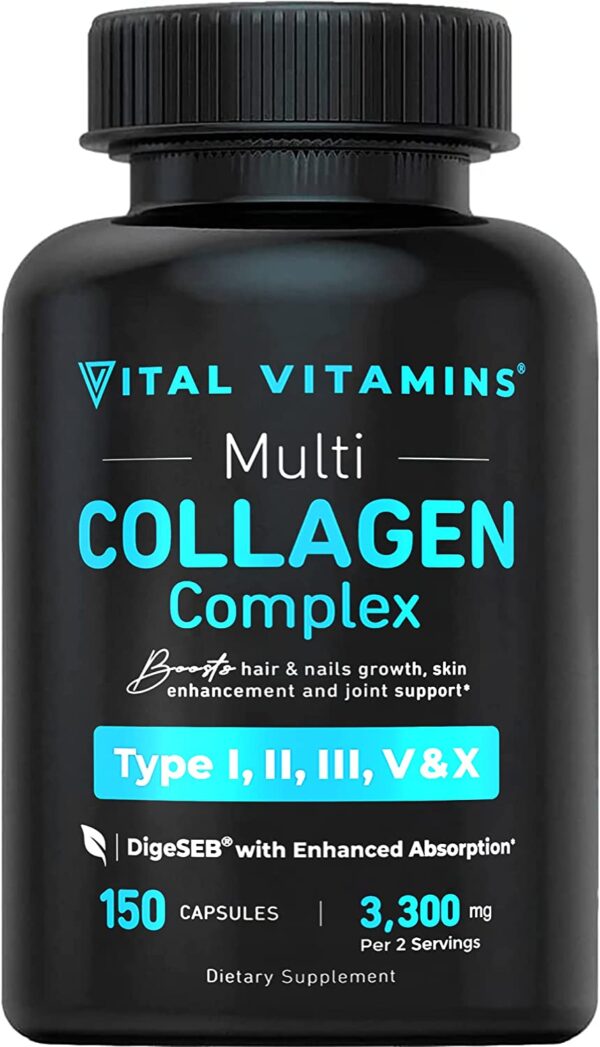Vital Vitamins Multi Collagen Complex - Type I, II, III, V, X, Grass Fed, Non-GMO, 150 Capsules