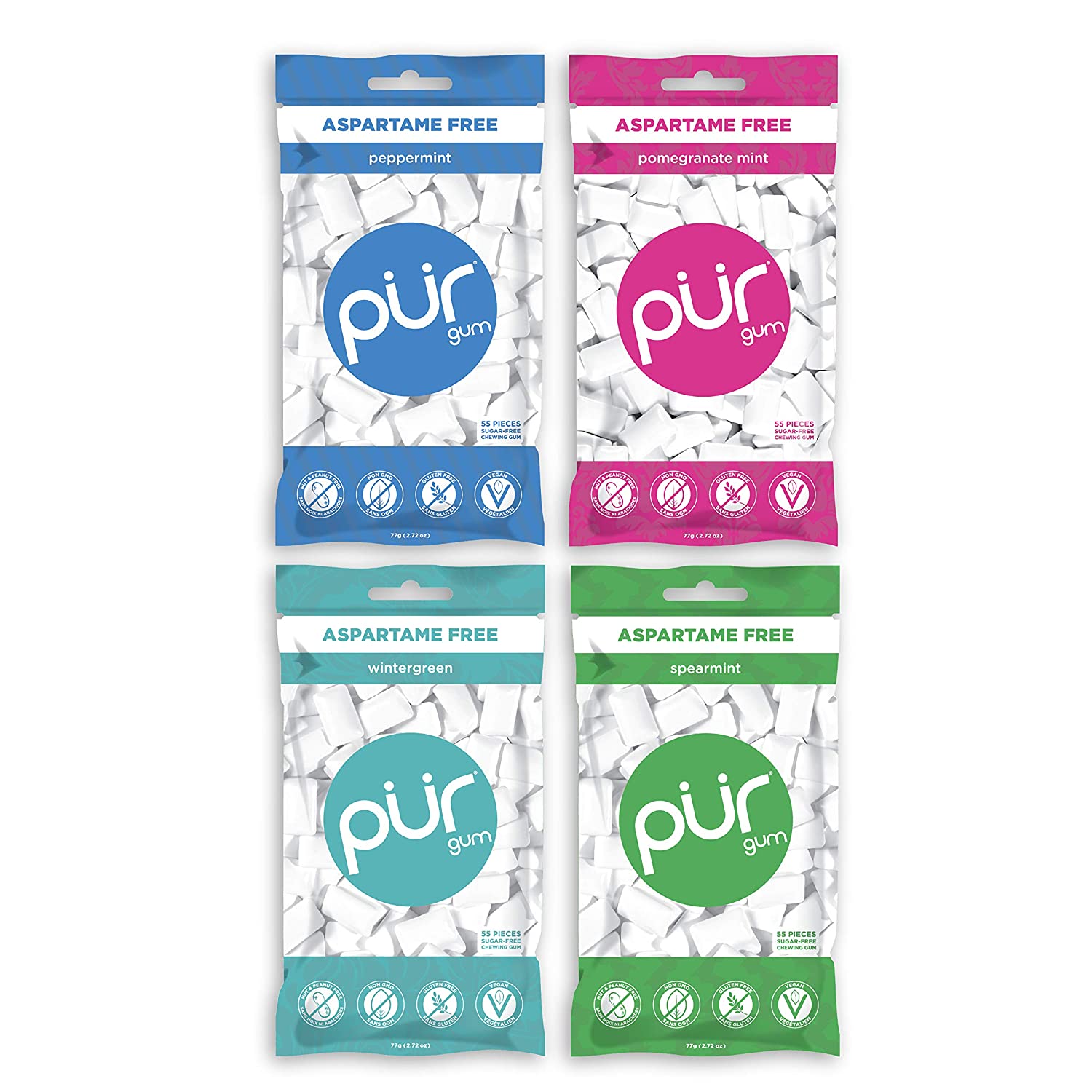 Pur Gum Variety Pack - Peppermint, Pomegranate Mint, Spearmint and Wintergreen